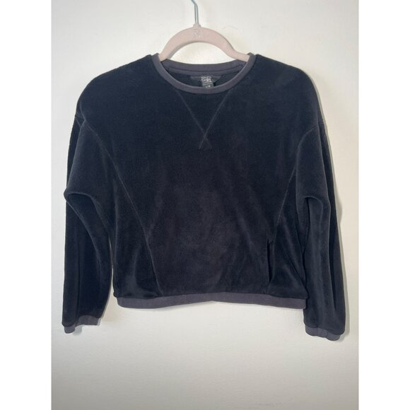 Athleta Sweatshirt Girl XL 14 Black Velour Feelin Great 2.0 Active Pullover - Picture 1 of 9